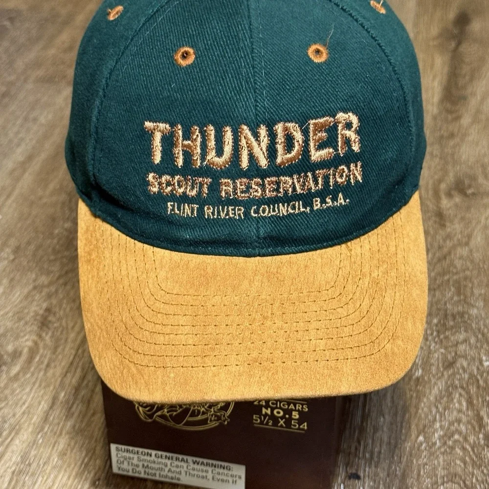 Vintage 80s Boy Scouts Hat Green Brown Leather Strap‎ Flint River Reservation